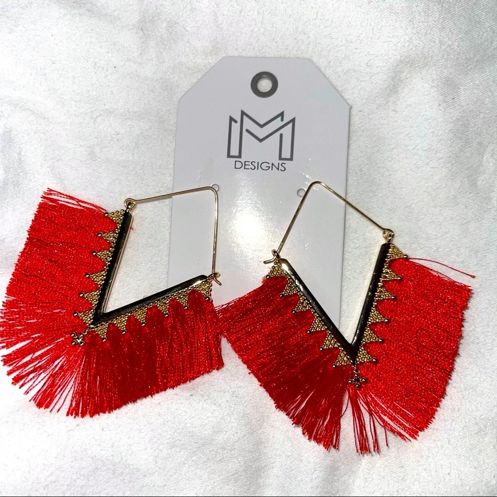 Red Fringe Earrings